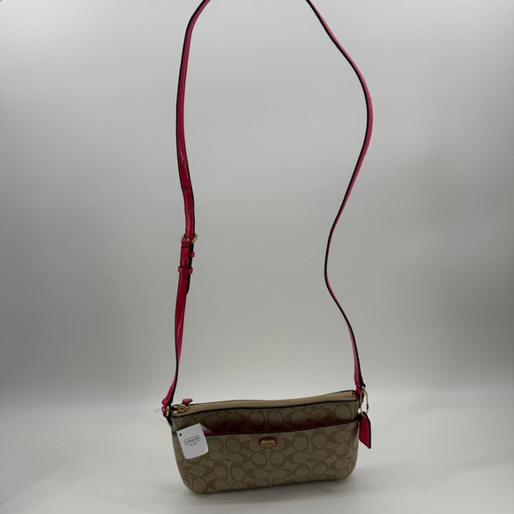 Coach F51065 Peyton Signature East/West Swingpack Khaki Pink Crossbody NWT - Picture 2 of 10